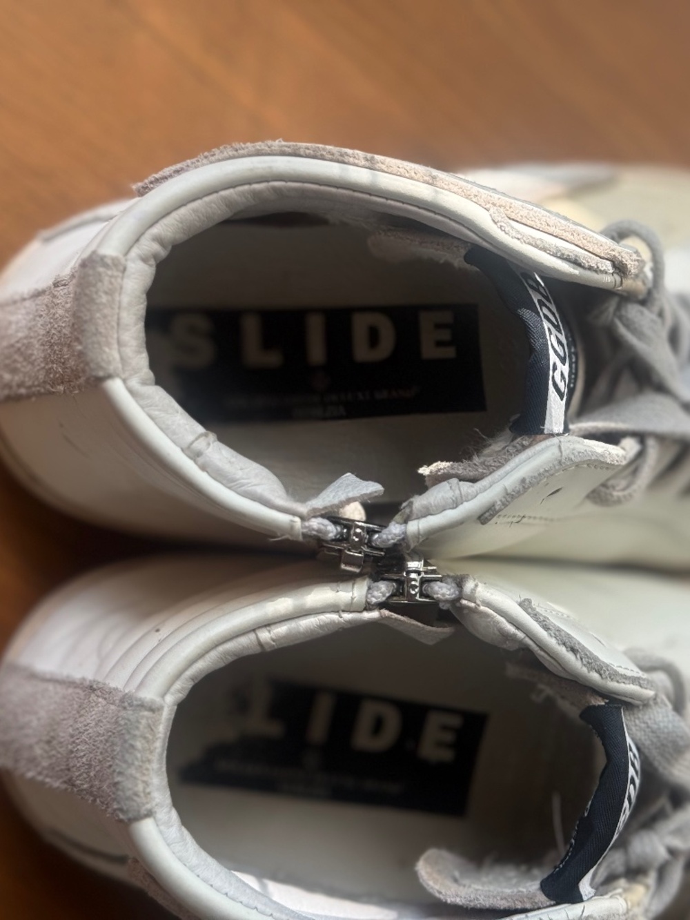 Golden Goose High Top Slide Women 38 Ivory Ecru Leather Distressed Suede GGDB - Picture 12 of 15